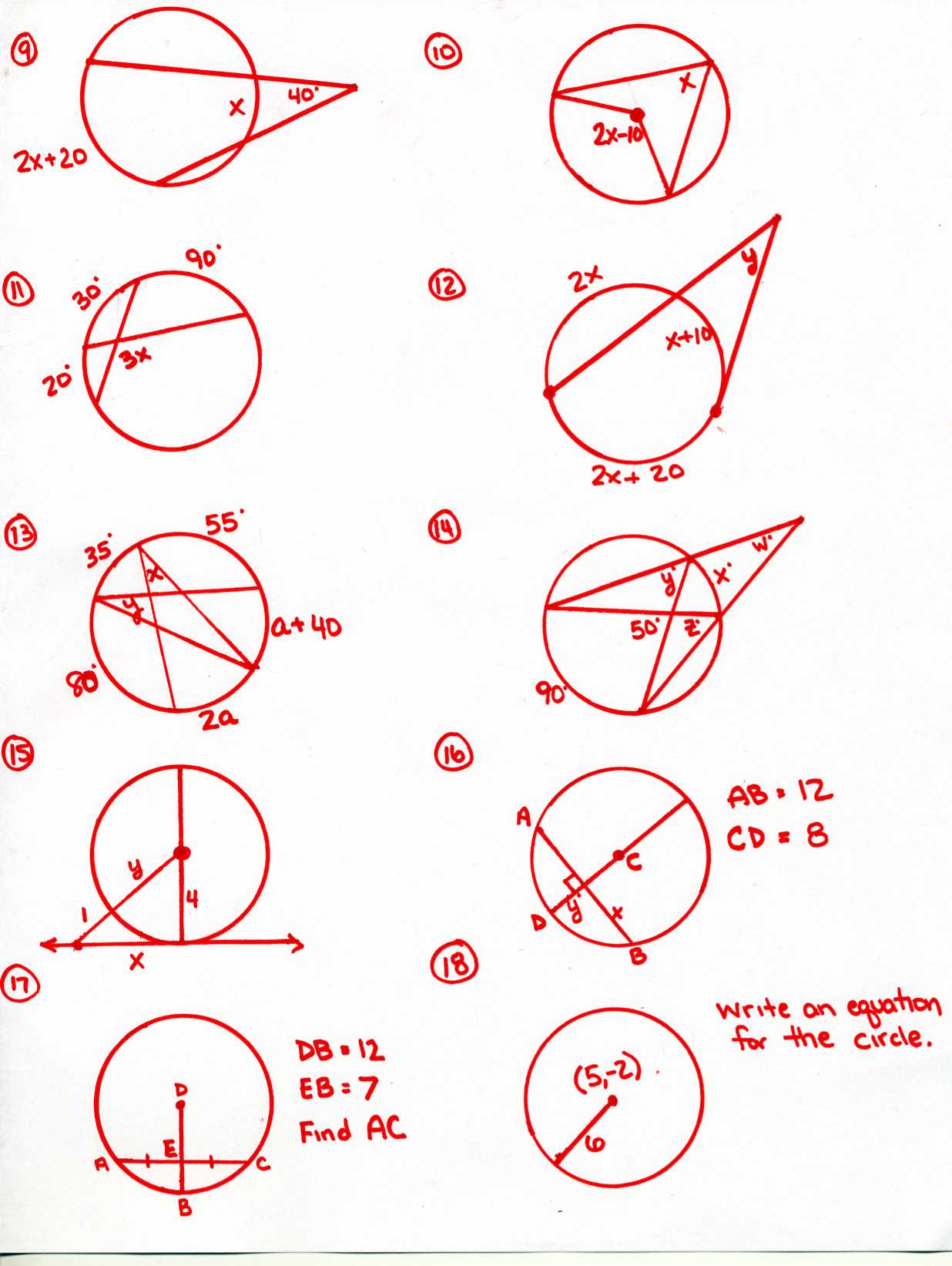 Geometry Segments In Circles Worksheet Answers Sewlati